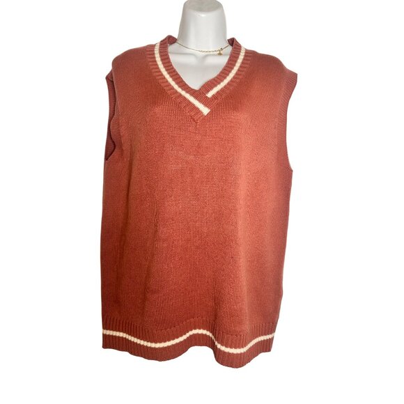 R Studio Rust Sleeveless V-Neck Sweater Vest Size L/XL - Picture 2 of 5